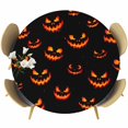 thumbnail image 1 of Round Table Cover 36-44 Inch Halloween Waterproof Reusable Table Cloth Round Fitted Vinyl Tablecloth with Elastic Edged for Parties Outdoors, Orange Red Horror Classic Black, 1 of 9