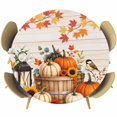thumbnail image 1 of Round Table Cover 36-44 Inch Pumpkins Fall Waterproof Reusable Table Cloth Round Fitted Vinyl Tablecloth with Elastic Edged for Parties Outdoors, Thanksgiving Wooden Leaves Checkered, 1 of 9