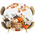 thumbnail image 1 of Round Table Cover 36-44 Inch Pumpkins Fall Waterproof Reusable Table Cloth Round Fitted Vinyl Tablecloth with Elastic Edged for Parties Outdoors, Thanksgiving Leaves Floral Checkered, 1 of 9