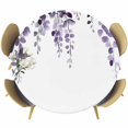 thumbnail image 1 of Round Table Cover 36-44 Inch Purple Eucalyptus Leaves Waterproof Reusable Table Cloth Round Fitted Vinyl Tablecloth with Elastic Edged for Parties Outdoors, Watercolor Summer Botanical, 1 of 9