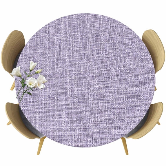Round Table Cover 36-44 Inch Purple Waterproof Reusable Table Cloth Round Fitted Vinyl Tablecloth with Elastic Edged for Parties Outdoors, Rustic Farmhouse Solid Color
