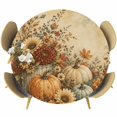 thumbnail image 1 of Round Table Cover 36-44 Inch Retro Pumpkins Fall Waterproof Reusable Table Cloth Round Fitted Vinyl Tablecloth with Elastic Edged for Parties Outdoors, Thanksgiving Chrysanthemum Leaves, 1 of 9