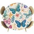 thumbnail image 1 of Round Table Cover 36-44 Inch Spring Butterflies Waterproof Reusable Table Cloth Round Fitted Vinyl Tablecloth with Elastic Edged for Parties Outdoors, Summer Countryside Leaf Flowers, 1 of 9