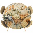 thumbnail image 1 of Round Table Cover 36-44 Inch Thanksgiving Fall Waterproof Reusable Table Cloth Round Fitted Vinyl Tablecloth with Elastic Edged for Parties Outdoors, Blue Green Pumpkin Sunflowers Maple Leaf, 1 of 9