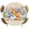 thumbnail image 1 of Round Table Cover 36-44 Inch Thanksgiving Fall Waterproof Reusable Table Cloth Round Fitted Vinyl Tablecloth with Elastic Edged for Parties Outdoors, Rustic Orange Blue Pumpkin Black Plaid, 1 of 9