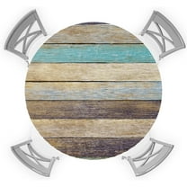 Round Table Cover 36-44 Inch, Waterproof Reusable Table Cloth Round Fitted Vinyl Tablecloth with Elastic Edged for Parties Outdoors, American Country Style Vintage Wood Texture Brown and Green