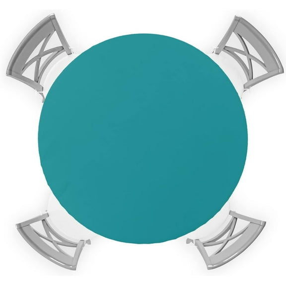 Round Table Cover 36-44 Inch, Waterproof Reusable Table Cloth Round Fitted Vinyl Tablecloth with Elastic Edged for Parties Outdoors, Aqua Turquoise Solid Color