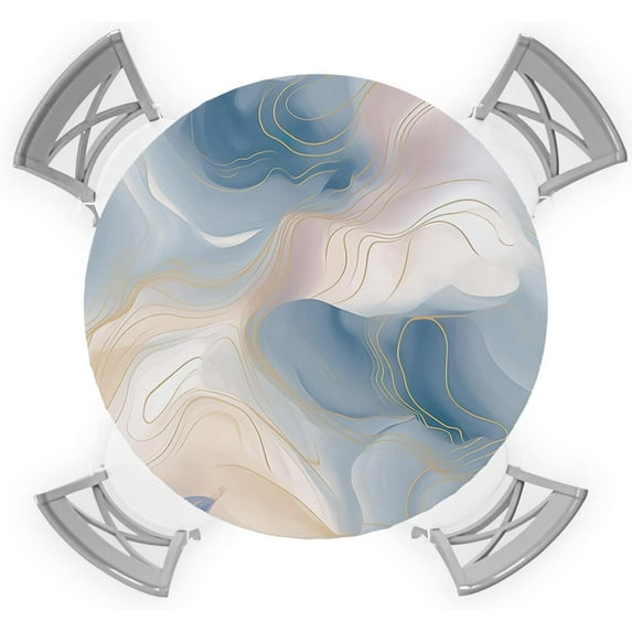 Round Table Cover 36-44 Inch, Waterproof Reusable Table Cloth Round Fitted Vinyl Tablecloth with Elastic Edged for Parties Outdoors, Gradient Marble Texture Abstract Art Line