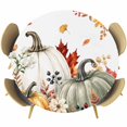 thumbnail image 1 of Round Table Cover 36-44 Inch White Green Pumpkins Fall Waterproof Reusable Table Cloth Round Fitted Vinyl Tablecloth with Elastic Edged for Parties Outdoors, Thanksgiving Floral Leaves, 1 of 9