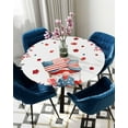 thumbnail image 1 of Round Table Cover 36"-44", Waterproof Reusable Table Cloth Round Fitted Vinyl Tablecloth with Elastic Edged for Outdoor Party,Independence Day American Flag Gnome Flowers Table Cover, 1 of 6