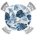 thumbnail image 1 of Round Table Cover 45-52 Inch, Waterproof Reusable Table Cloth Round Fitted Vinyl Tablecloth with Elastic Edged for Parties Outdoors, Blue Tropical Palm Branches, 1 of 6
