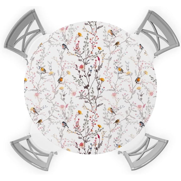 Round Table Cover 45-52 Inch, Waterproof Reusable Table Cloth Round Fitted Vinyl Tablecloth with Elastic Edged for Parties Outdoors, Mandala Pattern