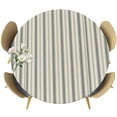 thumbnail image 1 of Round Table Cover 45-54 Inch Dark Green Striped Waterproof Reusable Table Cloth Round Fitted Vinyl Tablecloth with Elastic Edged for Parties Outdoors, Modern Stripes Vintage Beige, 1 of 9