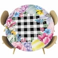 thumbnail image 1 of Round Table Cover 45-54 Inch Easter Eggs Waterproof Reusable Table Cloth Round Fitted Vinyl Tablecloth with Elastic Edged for Parties Outdoors, Spring Floral Berry Leaves Botanical Black Plaid, 1 of 6