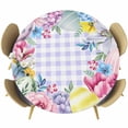 thumbnail image 1 of Round Table Cover 45-54 Inch Easter Waterproof Reusable Table Cloth Round Fitted Vinyl Tablecloth with Elastic Edged for Parties Outdoors, Watercolor Eggs Flowers Berry Plants Purple Plaid, 1 of 6