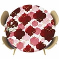 thumbnail image 1 of Round Table Cover 45-54 Inch Red Geometric Moroccan Waterproof Reusable Table Cloth Round Fitted Vinyl Tablecloth with Elastic Edged for Parties Outdoors, Abstract Art Red Ombre Modern, 1 of 6