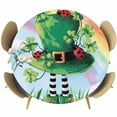 thumbnail image 1 of Round Table Cover 45-54 Inch St. Patrick's Day Waterproof Reusable Table Cloth Round Fitted Vinyl Tablecloth with Elastic Edged for Parties Outdoors, Green Shamrock Hat Ladybirds Daisy Rainbow, 1 of 6