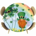 thumbnail image 1 of Round Table Cover 45-54 Inch St. Patrick's Day Waterproof Reusable Table Cloth Round Fitted Vinyl Tablecloth with Elastic Edged for Parties Outdoors, Lucky Gnomes Shamrock Leaves Flower Rainbow, 1 of 6
