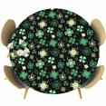 thumbnail image 1 of Round Table Cover 45-54 Inch St. Patrick's Day Waterproof Reusable Table Cloth Round Fitted Vinyl Tablecloth with Elastic Edged for Parties Outdoors, Spring Green Shamrock Leaves Black, 1 of 6