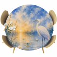 thumbnail image 1 of Round Table Cover 45-54 Inch Summer Beach Egret Waterproof Reusable Table Cloth Round Fitted Vinyl Tablecloth with Elastic Edged for Parties Outdoors, Coastal Wetland Reeds Sky Cloud Blue, 1 of 9