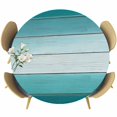 thumbnail image 1 of Round Table Cover 45-54 Inch Teal Turquoise Waterproof Reusable Table Cloth Round Fitted Vinyl Tablecloth with Elastic Edged for Parties Outdoors, Farmhouse Abstract Gradient Wooden Plank, 1 of 9