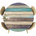 thumbnail image 1 of Round Table Cover 45-54 Inch, Waterproof Reusable Table Cloth Round Fitted Vinyl Tablecloth with Elastic Edged for Parties Outdoors, American Country Style Vintage Wood Texture Brown and Green, 1 of 4