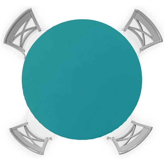 Round Table Cover 36-44 Inch, Waterproof Reusable Table Cloth Round Fitted Vinyl Tablecloth with Elastic Edged for Parties Outdoors, Aqua Turquoise Solid Color