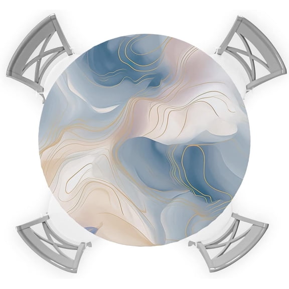 Round Table Cover 45-54 Inch, Waterproof Reusable Table Cloth Round Fitted Vinyl Tablecloth with Elastic Edged for Parties Outdoors, Gradient Marble Texture Abstract Art Line
