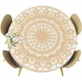 thumbnail image 1 of Round Table Cover 45-54 Inch, Waterproof Reusable Table Cloth Round Fitted Vinyl Tablecloth with Elastic Edged for Parties Outdoors, Mandala Pattern Boho Style Vintage Orange Flower, 1 of 4