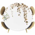 thumbnail image 1 of Round Table Cover 55-60 Inch Brown Eucalyptus Leaves Waterproof Reusable Table Cloth Round Fitted Vinyl Tablecloth with Elastic Edged for Parties Outdoors, Watercolor Summer Botanical, 1 of 9