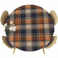 thumbnail image 1 of Round Table Cover 55-60 Inch Orange Blue Plaid Waterproof Reusable Table Cloth Round Fitted Vinyl Tablecloth with Elastic Edged for Parties Outdoors, Farmhouse Checkered Buffalo Fall, 1 of 9
