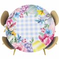 thumbnail image 1 of Round Table Cover 55-60 Inch Spring Easter Waterproof Reusable Table Cloth Round Fitted Vinyl Tablecloth with Elastic Edged for Parties Outdoors, Watercolor Flower Eggs Berry Leaf Blue Plaid, 1 of 6