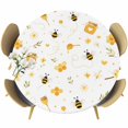 thumbnail image 1 of Round Table Cover 55-60 Inch Summer Bee Waterproof Reusable Table Cloth Round Fitted Vinyl Tablecloth with Elastic Edged for Parties Outdoors, Sweet Honey Spring Floral Botanical, 1 of 9