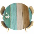 thumbnail image 1 of Round Table Cover 55-60 Inch Teal Brown Wooden Waterproof Reusable Table Cloth Round Fitted Vinyl Tablecloth with Elastic Edged for Parties Outdoors, Farmhouse Vertical Striped Art, 1 of 9