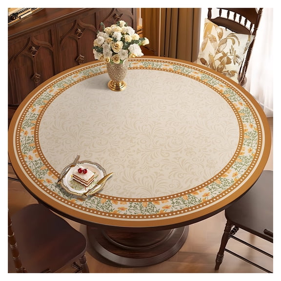 Round Table Cover Protector, Heat Proof Coffee Table Mat,Wipeable,Waterproof and Oil-Proof Leather Tablecloth for Dining Coffee Desk Party