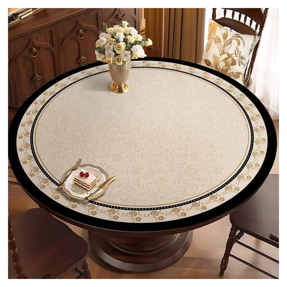 Round Table Cover Protector, Heat Proof Coffee Table Mat,Wipeable,Waterproof and Oil-Proof Leather Tablecloth for Dining Coffee Desk Party