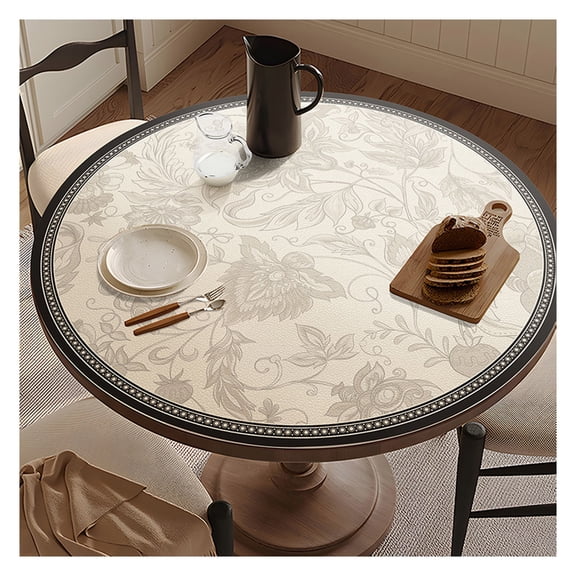 Round Table Cover Protector, Waterproof Oil-Proof Floral Table Mat, Large Table Decor,Easy Clean for Dining Coffee Table Writing Desk Party