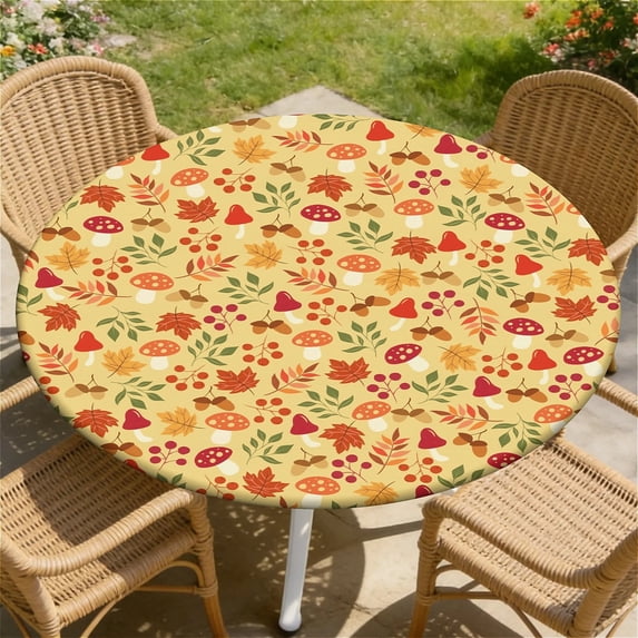 Round Table Cover for Round Tables 36"-70", Fitted Tablecloth with Elastic for Indoor Outdoor Party Holiday, 36inch, A Pine Tree Forest
