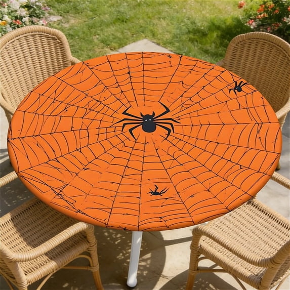 Round Table Cover for Round Tables 36"-70", Fitted Tablecloth with Elastic for Indoor Outdoor Party Holiday, 36inch, A Pine Tree Forest