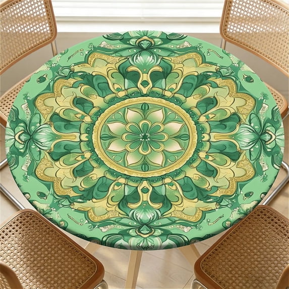 Round Table Cover for Round Tables 36"-70", Fitted Tablecloth with Elastic for Indoor Outdoor Party Holiday, 36inch, A Pine Tree Forest