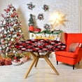 thumbnail image 1 of Round Table Cover for Round Tables 36"-70", Fitted Tablecloth with Elastic for Indoor Outdoor Party Holiday, 44inch, Christmas Checker and Snow, 1 of 6