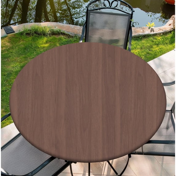 Round Table Cover for Round Tables 36"-70", Fitted Tablecloth with Elastic for Indoor Outdoor Party Holiday, 52inch, Wood