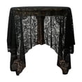 thumbnail image 1 of Round Table Cover with Rose Design, Use as Round Small Tablecloth, Lace Table Cloth.. Small Gold Tablecloth for 2-4 Guests. Black, 1 of 5