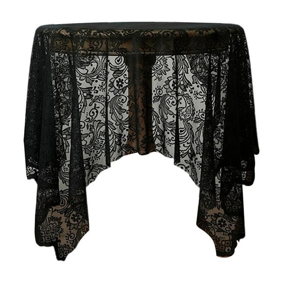 Round Table Cover with Rose Design, Use as Round Small Tablecloth, Lace Table Cloth.. Small Gold Tablecloth for 2-4 Guests. Black