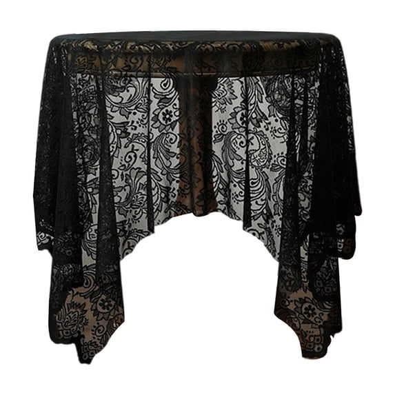 Round Table Cover with Rose Design, Use as Round Small Tablecloth, Lace Table Cloth.. Small Gold Tablecloth for 2-4 Guests. Black
