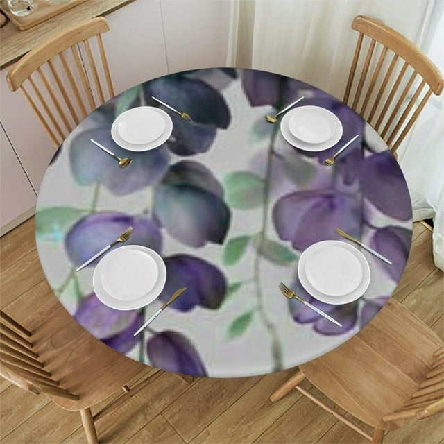 Round Table Covers with Elastic Tablecloth Wipable Table Cover Fits Up ...