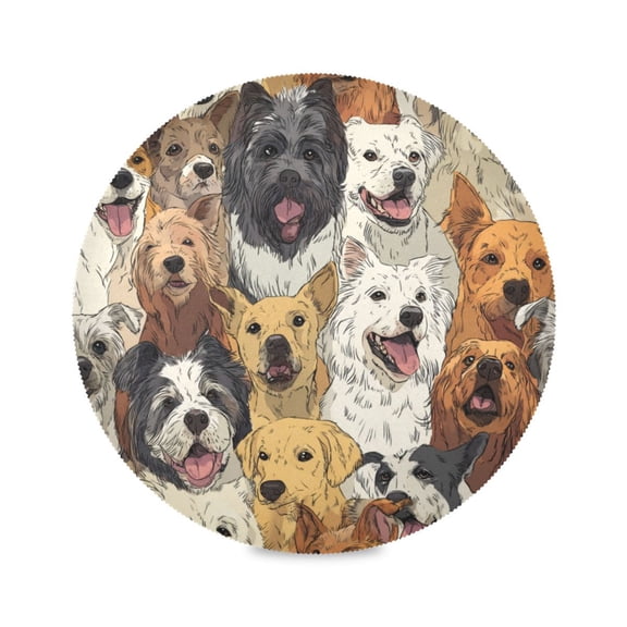 Round Table Placemat Heat Resistant Non-Slip Dining Plate Mats Set of 1 for Kitchen Table A Large Group Of Dogs