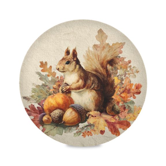 Round Table Placemat Heat Resistant Non-Slip Dining Plate Mats Set of 1 for Kitchen Table Cute Squirrel with Acorns