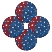 Round Table Placemat Heat Resistant Non-Slip Dining Plate Mats Set of 4 for Kitchen Table Red White and Blue Stars Pattern