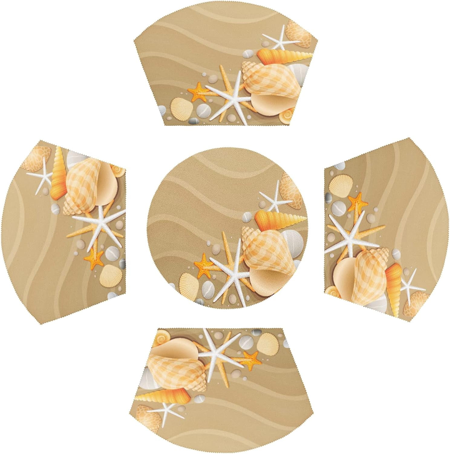 Round Table Placemats Seashells Starfish Sand Sea Coastal Theme Beach